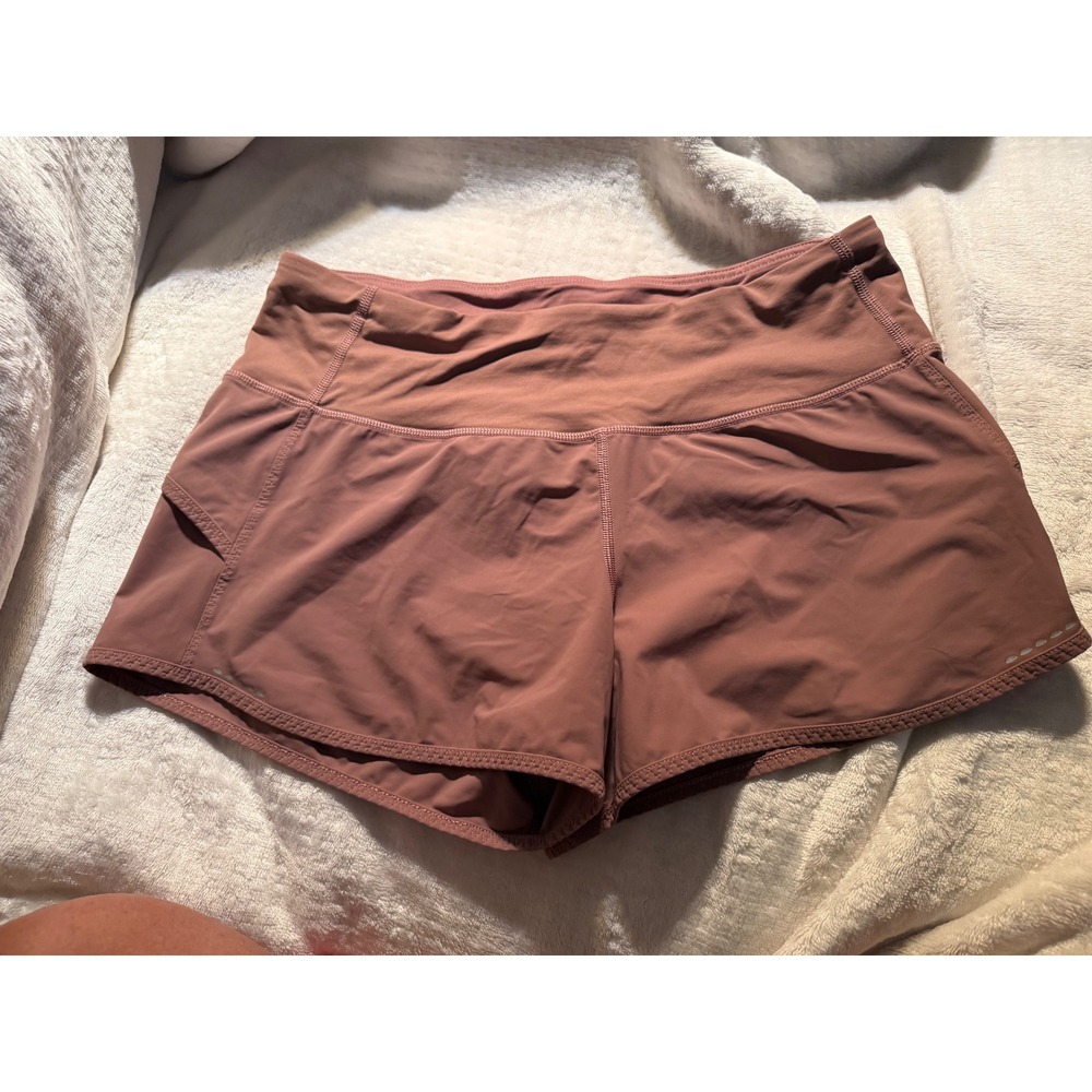 Lululemon Speed Up Running Shorts Mauve Pink Size 8 Zipper Pocket Reflective
